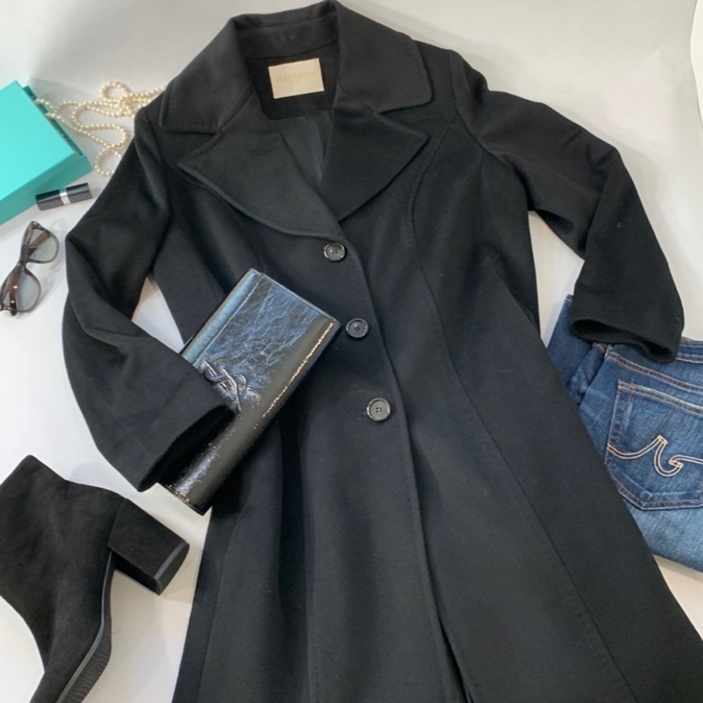 Fleurette Loro Piana Long Black Coat - Italian Wool Fabric